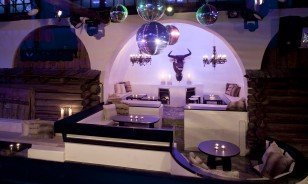 The bar counter in purple light