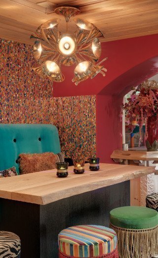 Colorful furniture at the "Pöstli Lounge" in Davos