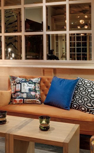 Cozy furniture at the "Pöstli Lounge" in Davos