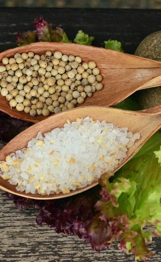 Salt and pepper on dry leaves