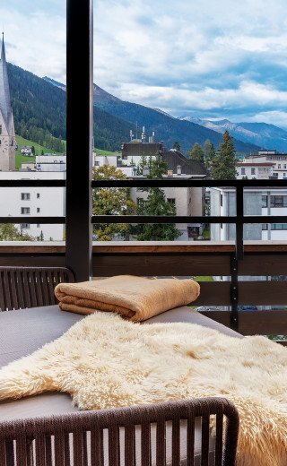 Balkon der Suite im Haupthaus des "Schweizerhof" Hotels